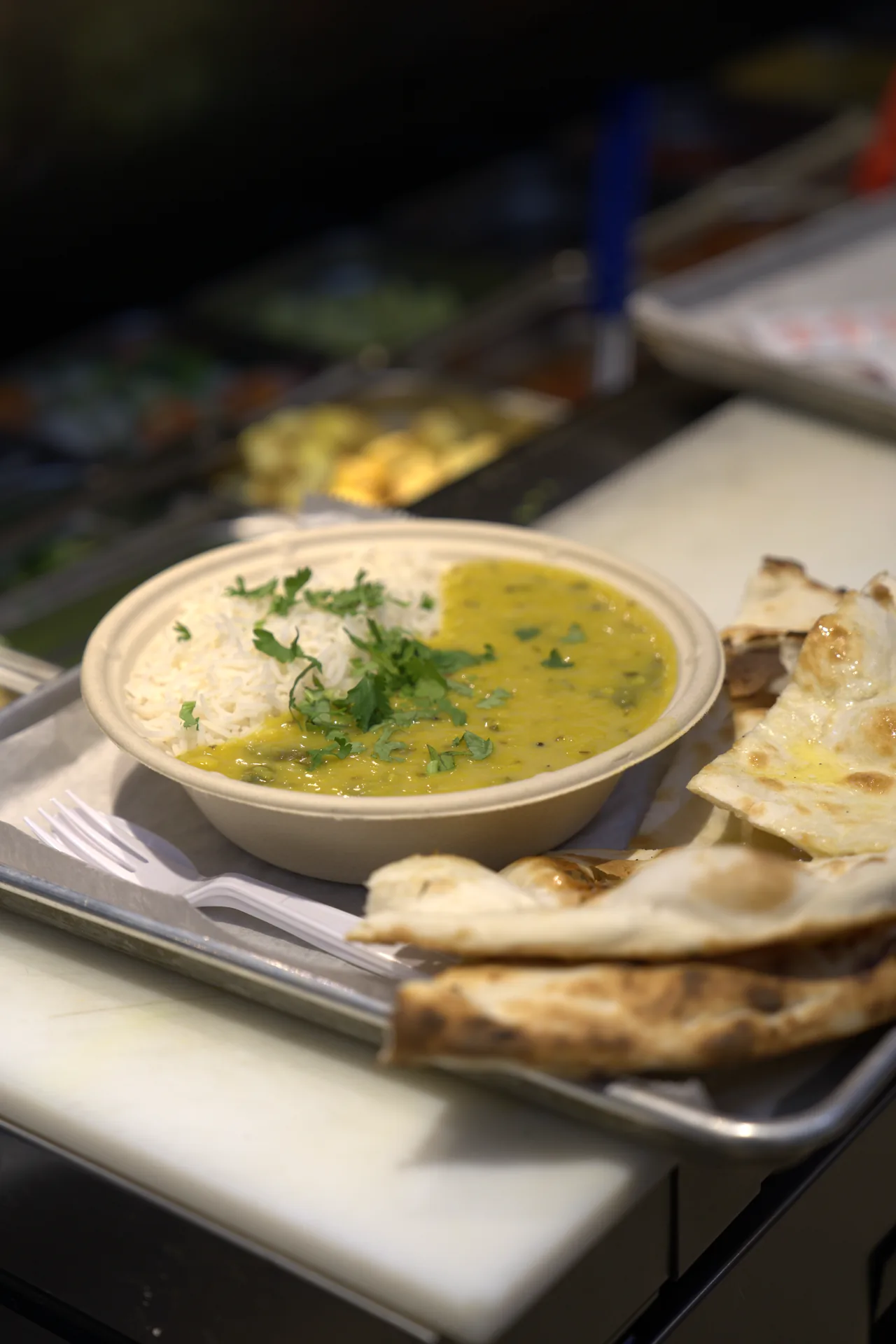 Dal and rice served with naan